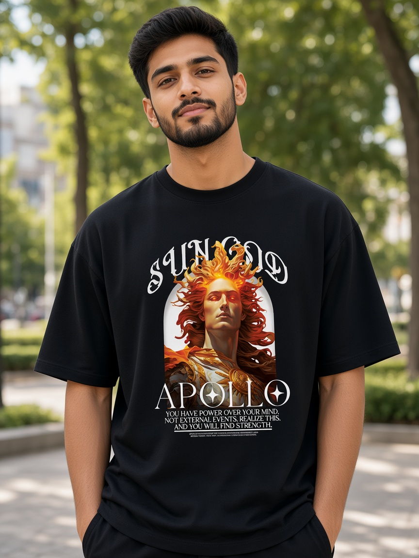 Apollo tee on a model, ink black