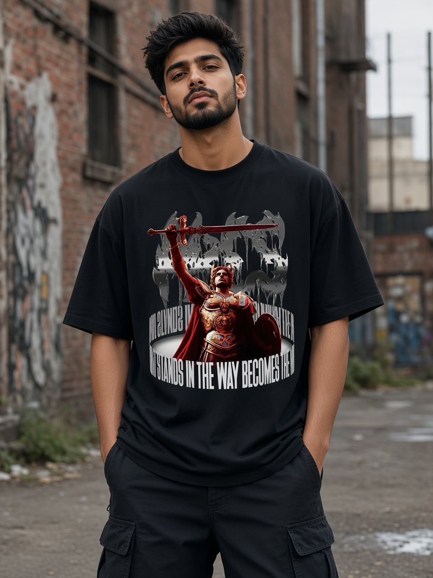 Ares tee on a model, ink black