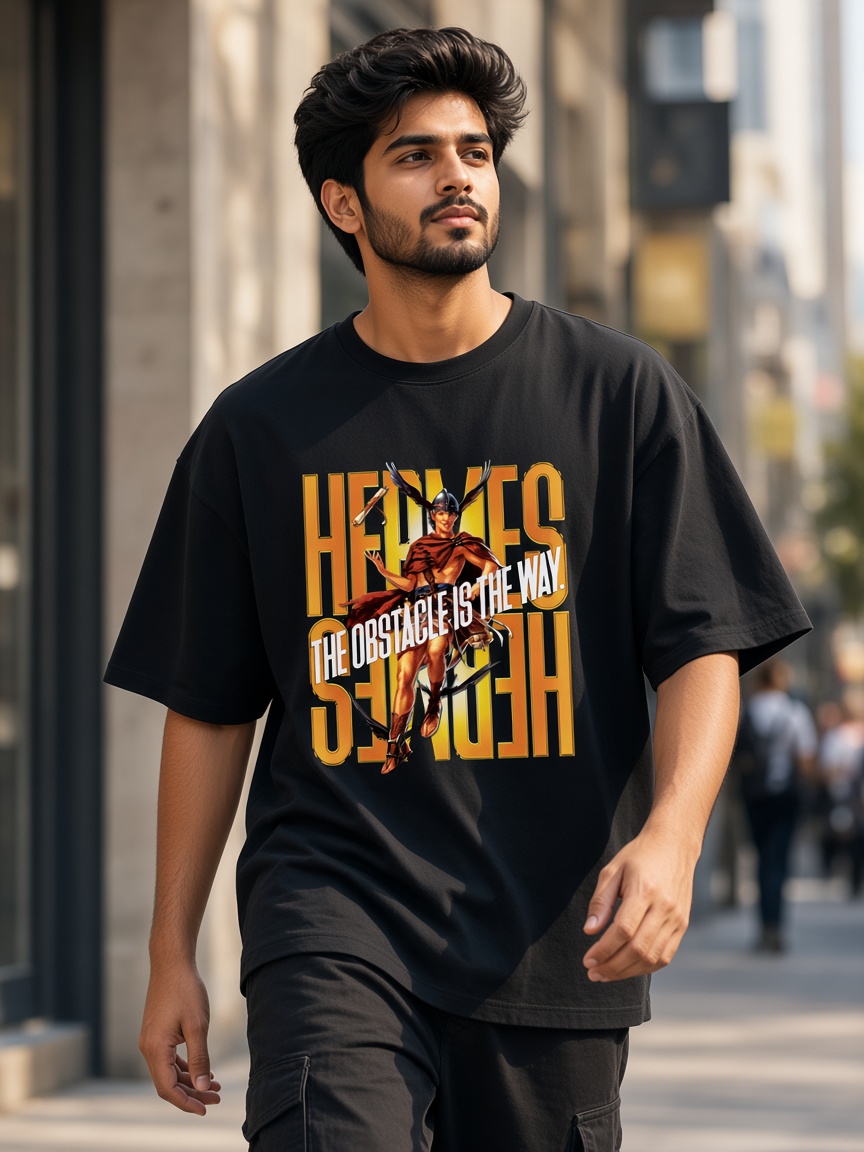 Hermes tee on a model, ink black